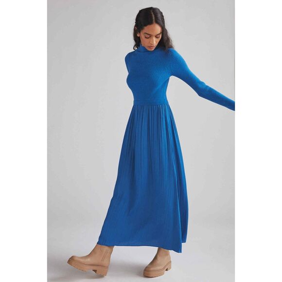 Anthropologie Blue Layered Mock Neck Sweater Maxi Dress The Thea Twofer, size XL - Picture 1 of 9